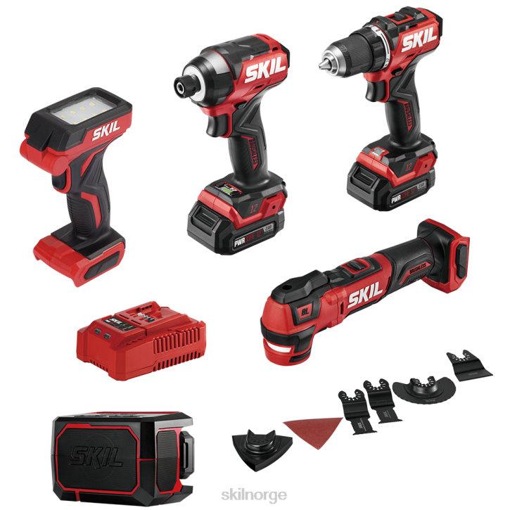 SKIL pwr core 12 børsteløs 12v 5-verktøys kompakt kombinasjonssett 62Z033 verktøy